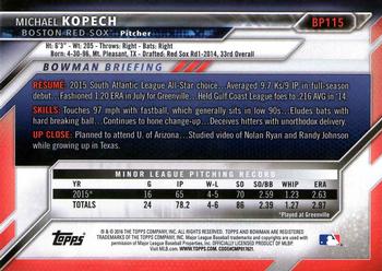 2016 Bowman - Prospects Yellow #BP115 Michael Kopech Back