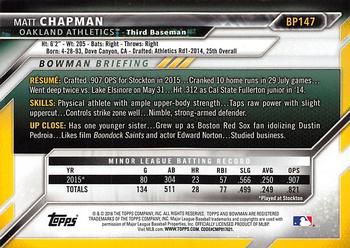 2016 Bowman - Prospects Yellow #BP147 Matt Chapman Back