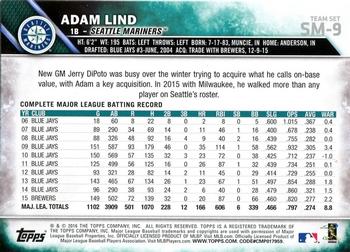 2016 Topps Seattle Mariners #SM-9 Adam Lind Back
