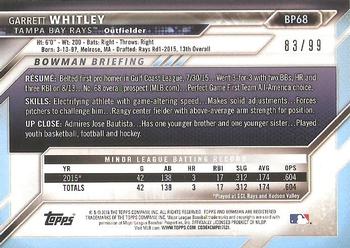 2016 Bowman - Prospects Green #BP68 Garrett Whitley Back