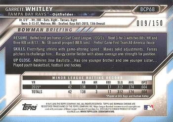 2016 Bowman - Chrome Prospects Blue Refractor #BCP68 Garrett Whitley Back