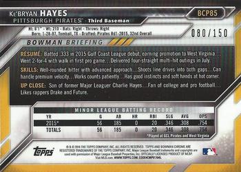 2016 Bowman - Chrome Prospects Blue Refractor #BCP85 Ke'Bryan Hayes Back