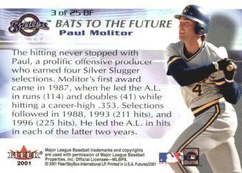 2001 Fleer Futures - Bats to the Future #3BF Paul Molitor  Back