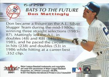 2001 Fleer Futures - Bats to the Future #15BF Don Mattingly  Back
