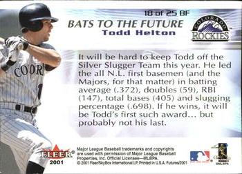 2001 Fleer Futures - Bats to the Future #18BF Todd Helton  Back