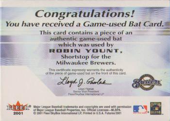 2001 Fleer Futures - Bats to the Future Game Bat #NNO Robin Yount  Back