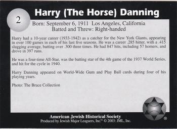 2003 Jewish Major Leaguers #2 Harry Danning Back