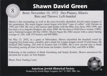 2003 Jewish Major Leaguers #8 Shawn Green Back