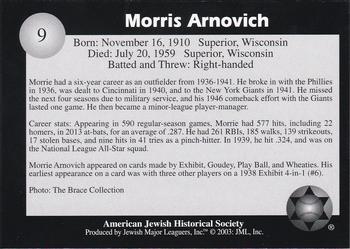 2003 Jewish Major Leaguers #9 Morrie Arnovich Back