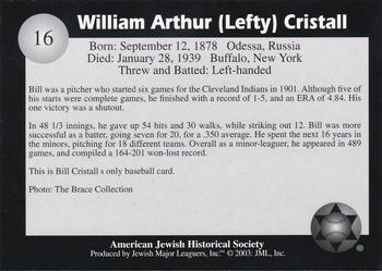 2003 Jewish Major Leaguers #16 Bill Cristall Back