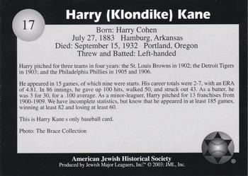 2003 Jewish Major Leaguers #17 Harry Kane Back