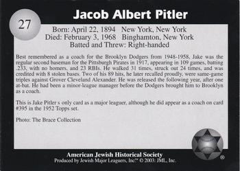 2003 Jewish Major Leaguers #27 Jake Pitler Back