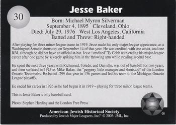 2003 Jewish Major Leaguers #30 Jesse Baker Back