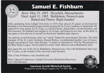 2003 Jewish Major Leaguers #32 Sam Fishburn Back