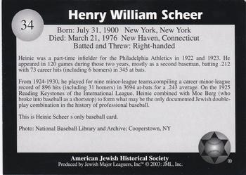 2003 Jewish Major Leaguers #34 Heinie Scheer Back