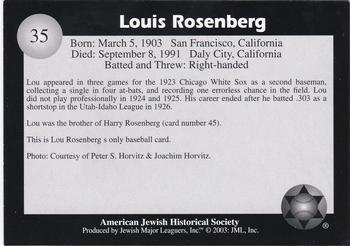 2003 Jewish Major Leaguers #35 Lou Rosenberg Back