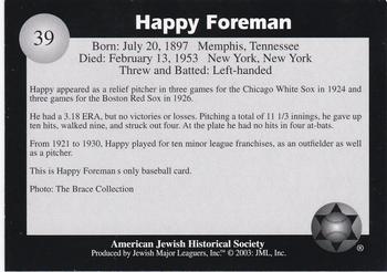2003 Jewish Major Leaguers #39 Happy Foreman Back