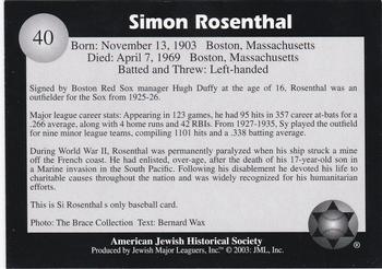 2003 Jewish Major Leaguers #40 Si Rosenthal Back