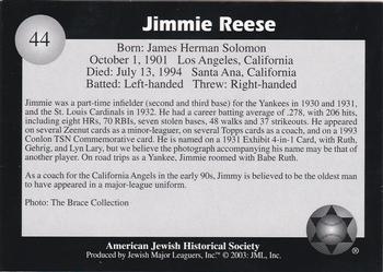 2003 Jewish Major Leaguers #44 Jimmie Reese Back