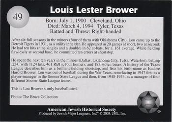 2003 Jewish Major Leaguers #49 Lou Brower Back
