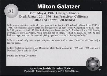 2003 Jewish Major Leaguers #51 Milt Galatzer Back