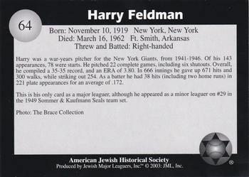 2003 Jewish Major Leaguers #64 Harry Feldman Back
