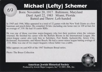 2003 Jewish Major Leaguers #69 Mike Schemer Back