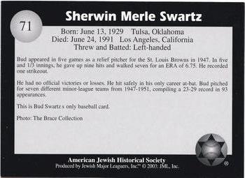 2003 Jewish Major Leaguers #71 Bud Swartz Back