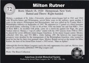 2003 Jewish Major Leaguers #72 Mickey Rutner Back