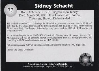 2003 Jewish Major Leaguers #77 Sid Schacht Back