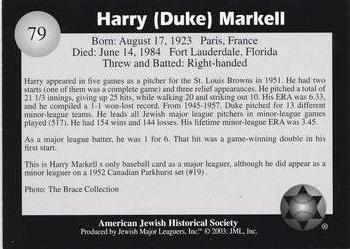 2003 Jewish Major Leaguers #79 Duke Markell Back