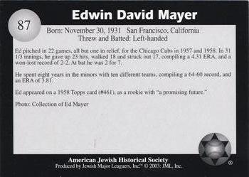 2003 Jewish Major Leaguers #87 Ed Mayer Back