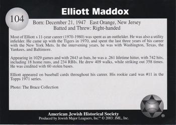 2003 Jewish Major Leaguers #104 Elliott Maddox Back