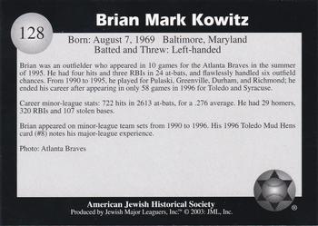 2003 Jewish Major Leaguers #128 Brian Kowitz Back