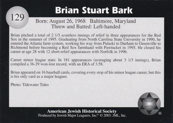 2003 Jewish Major Leaguers #129 Brian Bark Back