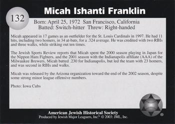 2003 Jewish Major Leaguers #132 Micah Franklin Back