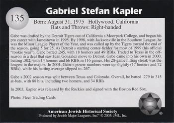 2003 Jewish Major Leaguers #135 Gabe Kapler Back
