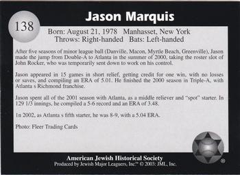 2003 Jewish Major Leaguers #138 Jason Marquis Back