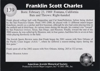 2003 Jewish Major Leaguers #139 Frank Charles Back