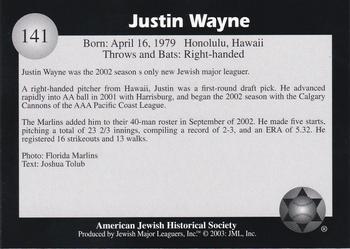 2003 Jewish Major Leaguers #141 Justin Wayne Back