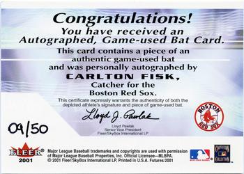 2001 Fleer Futures - Bats to the Future Game Bat Autograph #NNO Carlton Fisk  Back