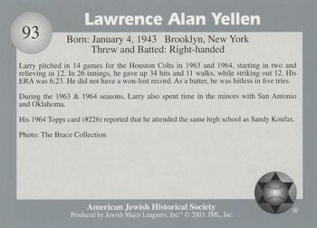 2003 Jewish Major Leaguers - Silver Edition #93 Larry Yellen Back