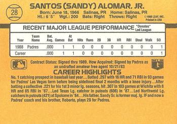 1989 Donruss #28 Sandy Alomar Jr. Back