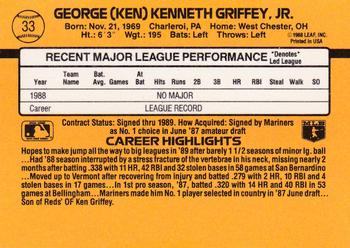 1989 Donruss #33 Ken Griffey Jr. Back