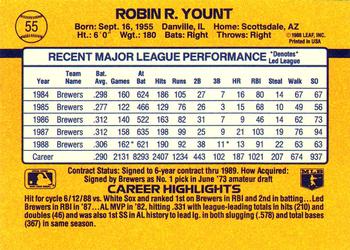 1989 Donruss #55 Robin Yount Back