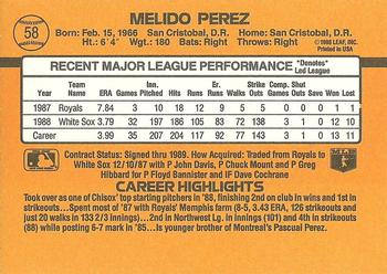 1989 Donruss #58 Melido Perez Back