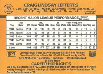 1989 Donruss #59 Craig Lefferts Back