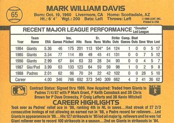 1989 Donruss #65 Mark Davis Back