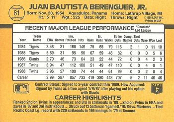 1989 Donruss #81 Juan Berenguer Back