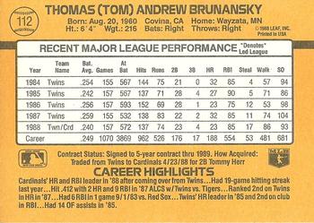 1989 Donruss #112 Tom Brunansky Back